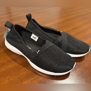 PUMA Adelina Ballerina Black and White Slip-On Lightweight Breathable Sneakers